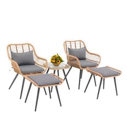 Verano Garden 5 Pieces Outdoor Furniture Sets, Patio Conversation Set W/Coffee Table Ottomans, Outdoor Wicker Bistro Sets, Balcony Furniture for Porch, Backyard, Deck, Poolside