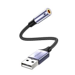 MOSWAG USB to Audio Jack Adapter 0.65Feet/20cm,External Sound Card Jack Audio Adapter with 3.5mm Aux Stereo Converter Compatible with Headset,PC,Laptop,Linux,Desktops,PS4 and More Device