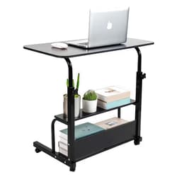 Dekhaoxe Adjustable Home Office Desk Portable Student Study Computer Desk Furniture for Small Spaces Movable Sofa Side Table on Wheels Laptop Desk with Storage Black Size 31x16 Inch