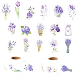CNhoqc 1000pcs Lavender Sticker Rolls (2 Rolls), 16 Designs Spring Watercolor Purple Flower Decorative Decals for Kids Cartoon Lavender Self-Adhesive Sticker for Waterbottle Scrapbook Gift Wrap Decor