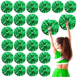 Yunsailing 24 Pack Cheerleading Pom Poms with Baton Handle 14.5 Inch Metallic Cheering Squad Pompoms for Team Sports Football Dance Cheering Adults(Green)