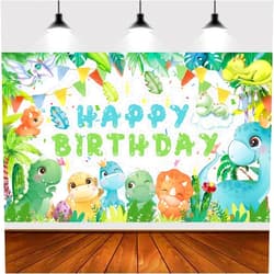 GELWIN 6x3.6FT Watercolor Dinosaur Jungle Theme Backdrop, Dinosaur Happy Birthday Photography Background,Dinosaur Birthday Party Supplies for Boys Kids Indoor Outdoor Photography Background.