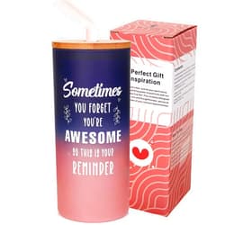 Mason Life Inspirational Gifts for Women, 24OZ Coffee Purple and Pink Glass Tumbler, “Sometimes You Forget You’re Awesome” Idea, Birthday Gifts for Best Friends Female, Glass Cups with Lids and Straws