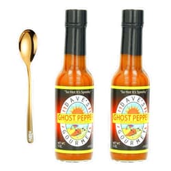 Moofin Ghost Pepper Hot Sauce, 5 Oz - Flavor-Intense Naga Jolokia Hot Sauce with Ghost Pepper, Spicy Hot Pepper Sauce with Moofin Golden SS Spoon, Ideal for Diverse Culinary Adventures Pack