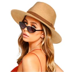 FURTALK Womens Mens Wide Brim Straw Panama Hat Fedora Summer Beach Sun Hat UPF Straw Hat for Women