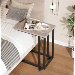 Sweetcrispy C Tables Counch That Slide Under, Bed Side Table Tray Sofa Portable Rolling with Wheels Metal Frame Adjustable Feet, Wood Stand for Living Room Entryway Small Space Bedroom, Grey