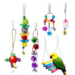 Hilitchi 6 Pcs Birds Toys Hanging Hammock Bell Swing Chewing Toys for Parrots, Parakeet, Conure, Cockatiel, Mynah, Love Birds Small Parakeet Cages Decorative Accessories