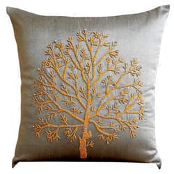 The HomeCentric Throw Pillow Cover Silver Grey Pillows Cover Colorful Beaded Tree Pillows Cover Pack of 2 18x18 inch (45x45 cm) Decorative Pillow Covers Square Silk Pillow Covers Floral-Tree of Faith
