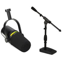Shure MV7+ Hybrid USB/XLR Podcast Microphone with Boom Stand – Professional Recording Set with DSP, LED Control, & Built-in Headphone Jack