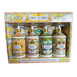 Generic Villa Flora Hand Soap Collection 16 FL/473ml Bottles infused with Essential Oils (SET OF 4) Sea Salt Verbena, Coconut Citrus, Orchid Vanilla, and White Jasmine