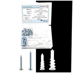 DGZZI 100PCS Zinc Plastic Self Drilling Drywall Hollow Wall Anchor Assortment Kit Nylon Spiral Expansion Screw for Hanging Bathroom and Kitchen Accessory