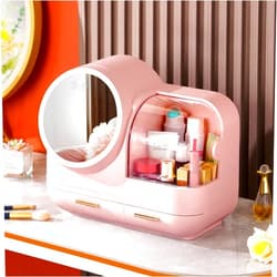 FIVESHOW Joybos® Makeup Storage Organizer Box with Led Lighted Mirror Pink