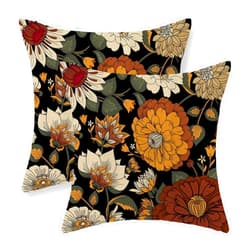 JEFERSO Spring Summer Pillow Covers 18x18 Inch Set of 2, Vintage Boho Floral Throw Pillows Botanical Tropical Leaves Pillowcase Bohemian Outdoor Decorative Linen Black Cushion Case for Couch Home Decor