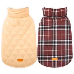Kuoser Warm Dog Coat, Reversible Dog Jacket Waterproof Dog Winter Coat British Style Plaid Dog Clothes Pet Dog Cold Weather Coats Cozy Snow Jacket Vest for Small Medium Large Dogs Brown XL