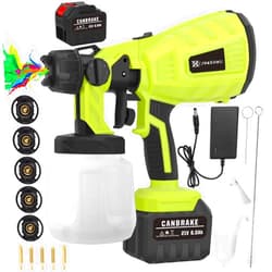Canbrake 21V Battery Paint Sprayer, 6.0Ah Brushless Motor Batteries Spray Paint Gun, 5 Copper Nozzle & 1000ml Container, HVLP Cordless Paint Sprayer for Home Interior and Exterior