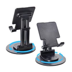 ONCHEER 360°Rotating Phone Holder for Desk, Fully Foldable Cell Phone Stand for Office & Home, Angle & Height Adjustable Tablet Stand for All Smartphones, iPhone, Switch,Tablet 4.6-12.9'', Black