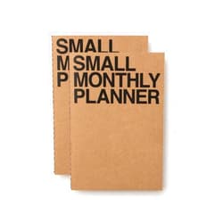 JSTORY Small Monthly Planner Set of 2 Stitch Bound Flat Lay Compact Handy Year Round Flexible Cover Goal/Time Organizer Thick Paper Eco Friendly Customizable A6 16 Months 18 Sheets Each Kraft
