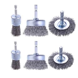 Rocaris 6 Pack Carbon Steel Wire Wheel Brush, Rocaris Cup Brush, Wheel Brush, Pen Brush Set with 1/4-Inch Hex Shank for Rust Removal, Corrosion and Scrub Surfaces