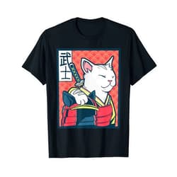 Ancient Japanese Military Warrior Japan Artworks Retro Catzilla - Ancient Japanese Cat Art - Anime Ninja Cat T-Shirt