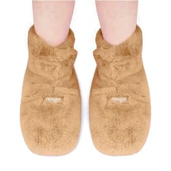 NEWGO Microwaveable Booties Foot Warmers Aching Feet Relief, Heating Pad for Foot Heated Slippers for Cold Feet, Achilles Tendinitis, Plantar Fasciitis, Muscle Soreness, Ankle Pain Relief - Brown
