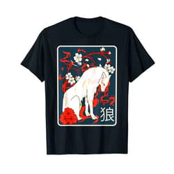 Ancient Japanese Military Warrior Japan Artworks Ancient Japanese Wolf Art - Vintage Retro Wolf - Japanese T-Shirt