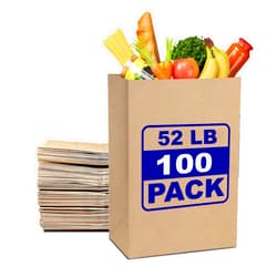 PrimeSaver Paper Grocery Bags - Brown Paper Grocery Bags 10 1/8 x 6 3/4 x 14 3/8 - Heavy Kraft Shopping Bags - Large Brown Paper Sacks Bulk - 52 Lb - 100 Pack