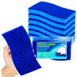 AIDEA XL Non-Scratch Scrub Sponge 6Count, Extra Large Sponges Kitchen, Sponges for Dishes, Cleans Fast Without Scratching Safe for Non-Stick Cookware, Cleaning Power for Kitchen, House