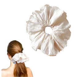 AEGYPIUS 1 Pack Oversized Mesh Scrunchie for Women Stylish Black or White Lace Hair Scrunchies for a Fashionable Look Elastic ponytail Holders Large Chiffon Hair Tie with Extra Volume (White)