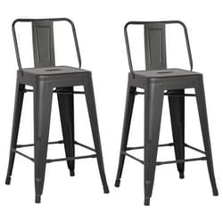 AC Pacific Modern Industrial Metal Bar Stools with Stylish Low Back, Matte Finish and Rubber Leg Caps, Kitchen Counter Chairs Set of 2, Contemporary Countertop Accent Seat 24