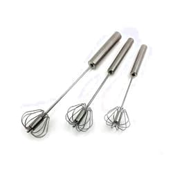 Fnoko Stainless Steel Semi-automatic Egg Whisk - 3PCS Hand Push Rotary Whisk Blender (3 Pack)