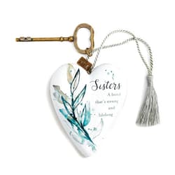 DEMDACO Sisters Bond Strong Watercolor Blue 4 x 4 Resin Stone Art Heart Keepsake Figurine