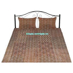 Sophia-Art Bohemian Hand Block Ajrak Vintage Print Bedspread Kantha Bed Cover, Sofa Cover Hand Stitch Throw Quilt (Brown Patch Print, Twin 60 * 90 Inches with Sham Cover)