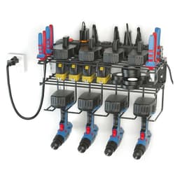 Tonsum Heavy Duty Tool Organizer with charging station, 3 Layers Garage Pegboard Tool Rack, Power Tool Organizer Wall Mounted with 7 -Hole outlets Surge Protector, 4 Power Drill