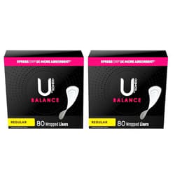 U by Kotex Balance Wrapped Panty Liners, Regular Length, 80 Count (Packaging May Vary) (Pack of 2)