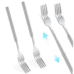 Geetery 2 Pcs Dinner Extendable Fork Stainless Steel Adjustable BBQ Telescopic Extendable Dinner Fruit Dessert Long Handle Fork Cutlery Anti Rust Sturdy for Cooking Toasting Sausage Vegetable, 8.46-21.65 Inch