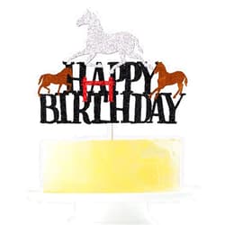 Yetxel horse happy birthday cake topper，Black flash A horse farm or horse racing theme birthday party decoration