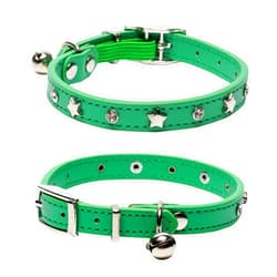 DAIHAQIKO Leather Cat Collars for Boy Girl Cats with Bell and Safety Elastic Belt, Personalized Star and Moon Stud Adjustable Safe Buckle Collar for Kitty Small Big Cats