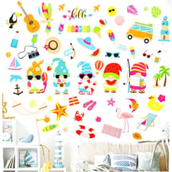 Crtiin 12 Sheets 193 Pcs Summer Window Clings Beach Pool Party Window Stickers Hawaiian Gnome Wall Decals for Baby Kids Toddlers Hawaii Tropical Home Office Refrigerator Glass Party Supplies