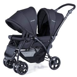 BABY JOY Double Stroller, Foldable Lightweight Twin Stroller with Tandem Seating, Adjustable Backrest/Canopy/Footrest, 5-Point Harness, Storage Basket, Newborn and Toddler (Black)