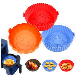 SAYONAKUAJ Air Fryer Silicone Pot - Air Fryer Liners Reusable - Air Fryer Silicone Basket Liners - No Need to Clean the Air Fryer (LARGE-Top: 7.8 inches - Bottom: 6.3 inches, Blue)