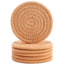 ABenkle 6 Pcs Coasters for Drinks,Super Absorbent Drink Coasters, Stylish Handmade Round Woven Coaster for Coffee Table Tabletop Protection Housewarming Gift for Home Decor - 4.3 Inches, Brown