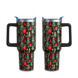 Aokoyi Christmas Gifts 40 Oz Tumbler with Handle and Straw, Green Xmas Tree Stainless Steel Insulated Cup Water Bottle, Retro Holiday Gifts for Women Men (1PC)