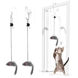 FYNIGO 2 Pcs Self Play Hanging Door Cat Mouse Toys for Bored Indoor Adult Cats Kitten,Interactive Cat Mice Toys for Hunting Exercising Eliminating Boredom, for All Breeds