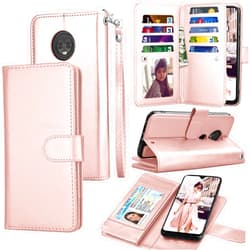 Tekcoo Wallet Case for Moto G7 / Motorola Moto G7 Plus/T-Mobile Revvlry+ Plus, Luxury Credit Card Slots Holder PU Leather Carrying Folio Flip Cover Cases [Detachable Magnetic Case] [Rose Gold]
