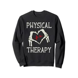 Funny Halloween Physical Therapy - DressedForDuty Physical Therapy Skeleton Hand Heartbeat Halloween PT Sweatshirt