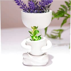 KLQQLK Humanoid Ceramic Flower Pot,Ceramic Flowerpot，Modern Style Vase,Cute Fleshy Flower Vase,Flower Decoration Ornaments，Suitable for Home Life Cafes，Mini Ceramic Plants Containers (White-B)