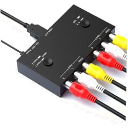 Y.D.F 2 Port RCA to HDMI Converter 2 Way RCA Composite CVBS AV Switch to HDMI Converter Adapter Support 4:3/16:9 Switching, for Sega Xbox PS1 PS2 PS3 N64 NGC SNES WII VHS VCR Camera DVD