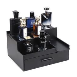 Butizone Cologne Organizer for Men, 3 Tier Perfume Stand Holder with Drawer and Hidden Compartment, Cologne Display Shelf for Dresser, Great Gift for Man/Father, Black