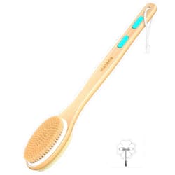 Metene Shower Brush with Soft and Stiff Bristles, Bath Dual-Sided Long Handle Back Scrubber Body Exfoliator for Wet or Dry Brushing