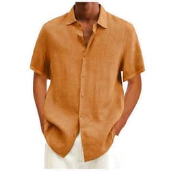 SAXIGOL White Linen Shirt Men Mens T-Shirts,2023 Men's Casual Button-Down Shirts Plus Size Plain Basic Long Sleeve Tshirts 02-khaki XX-Large